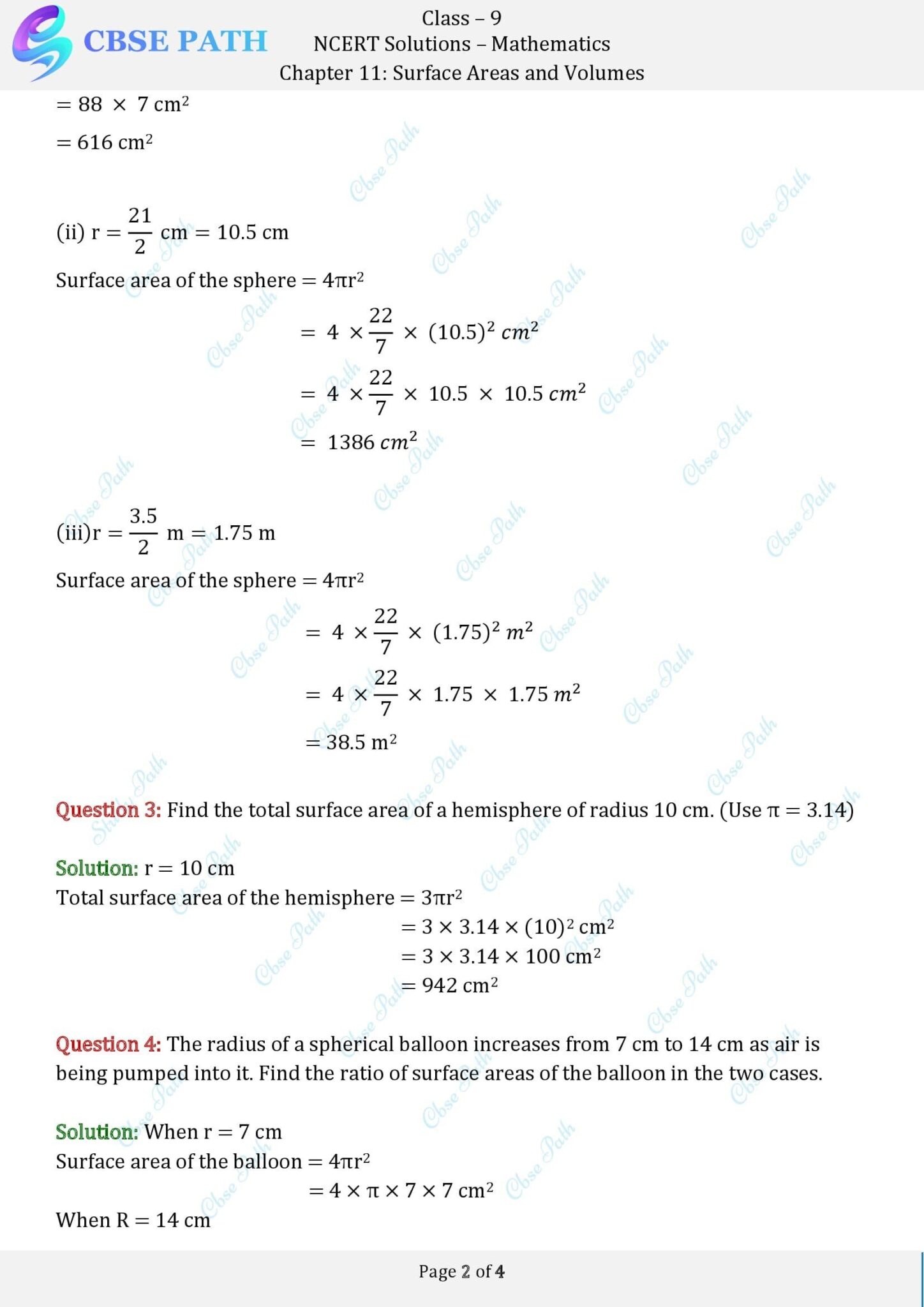 NCERT Solutions For Class 9 Maths Exercise 11 2 Surface Areas And