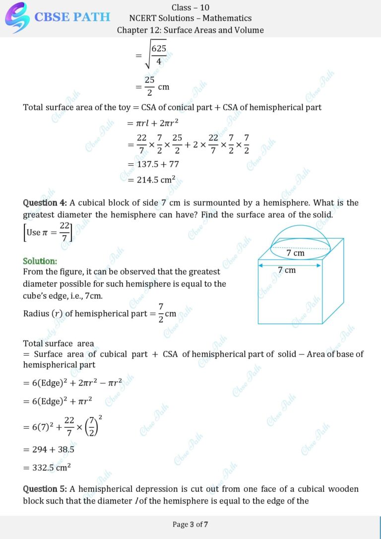 Ncert solutions for class 10 maths exercise 12 1 surface areas and