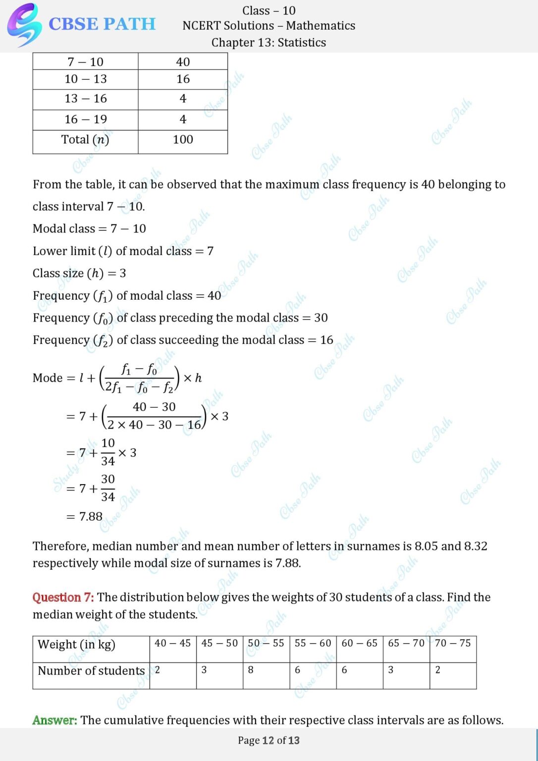 ncert solutions for class 10 maths statistics exercise 13.3