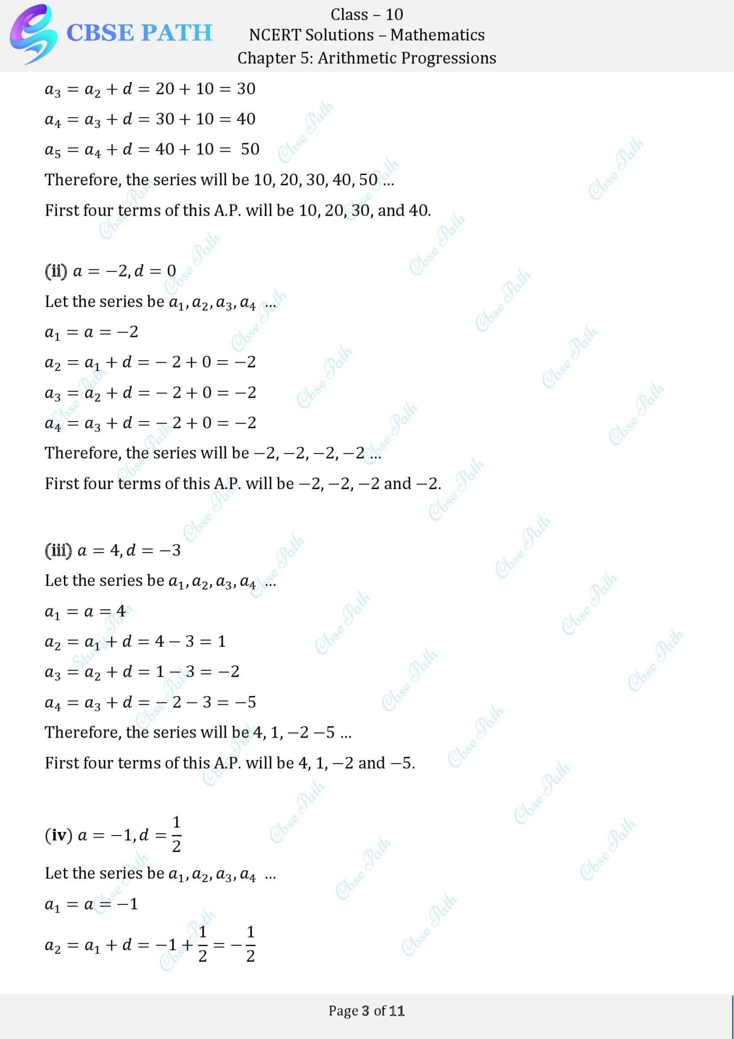 NCERT Solutions for Class 10 Maths Exercise 5.1 Arithmetic Progressions ...