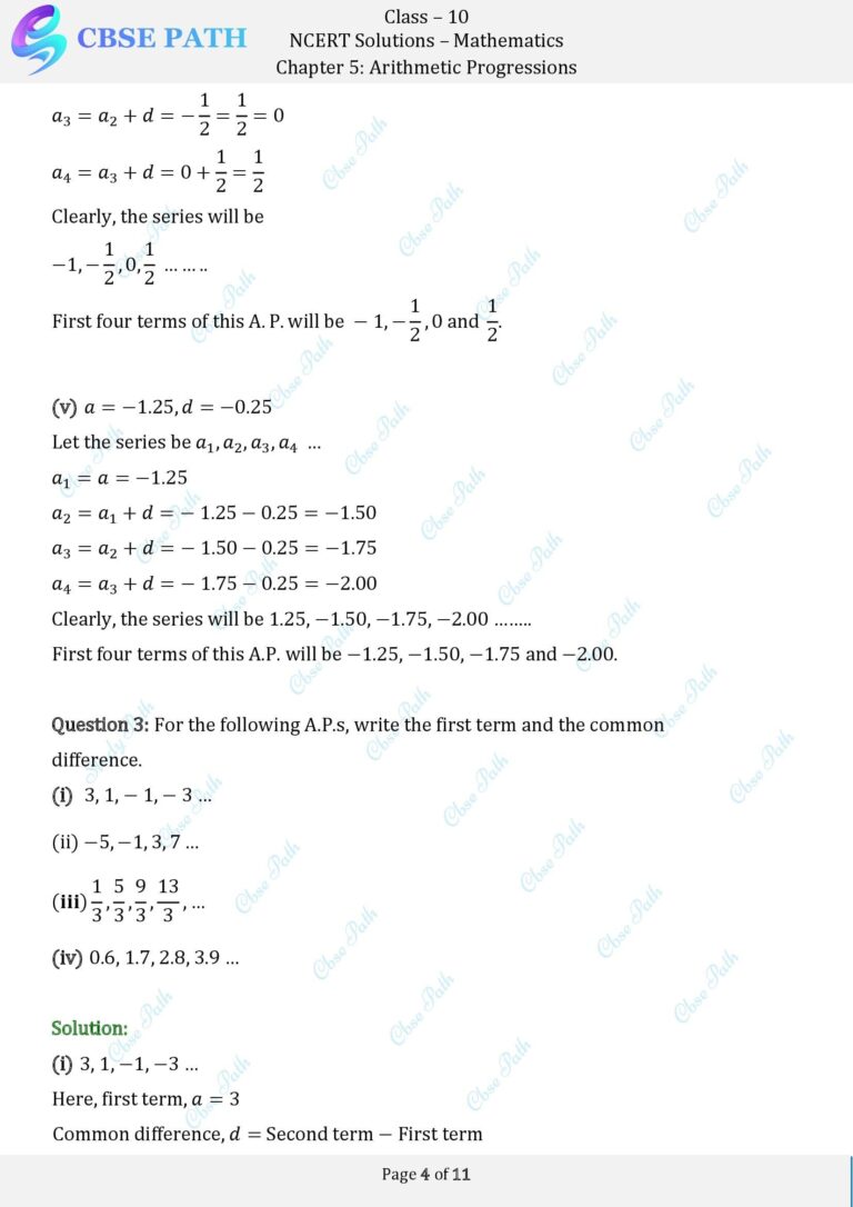NCERT Solutions for Class 10 Maths Exercise 5.1 Arithmetic Progressions ...