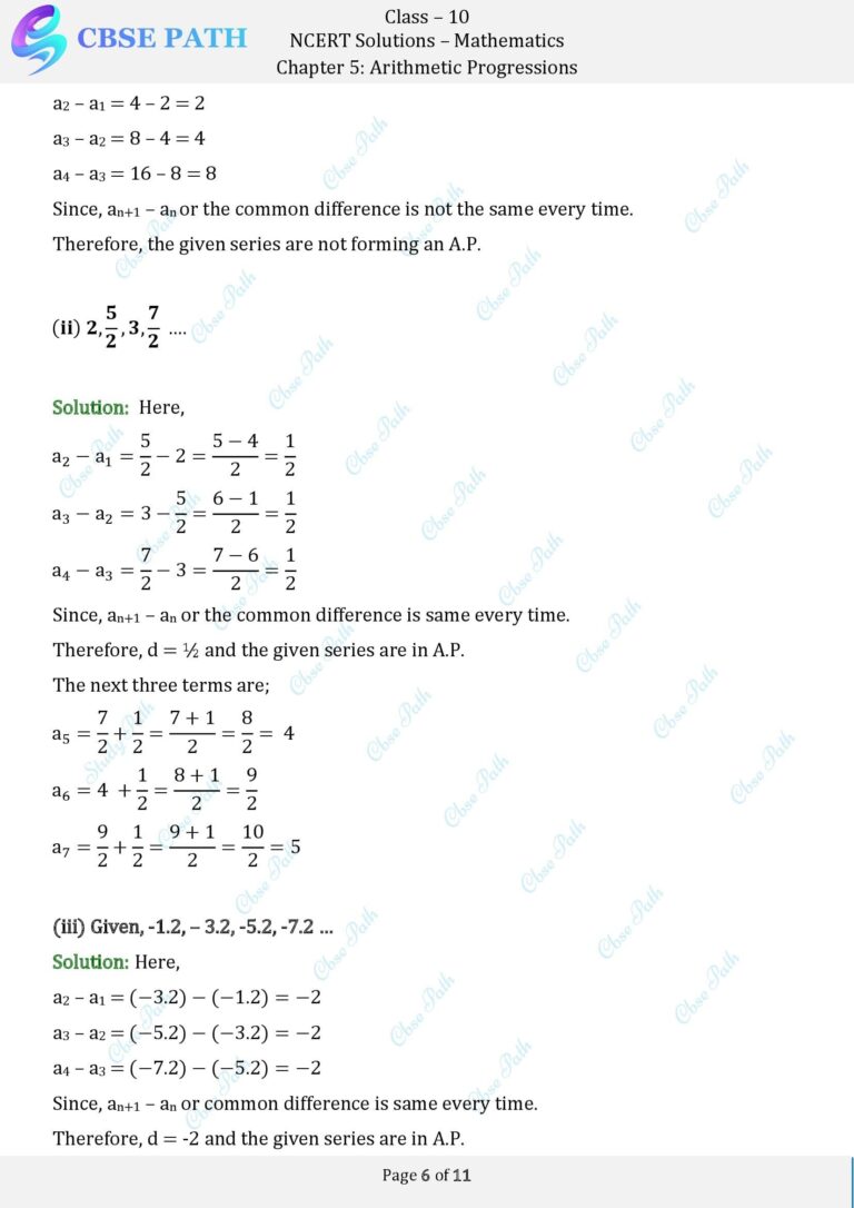 NCERT Solutions for Class 10 Maths Exercise 5.1 Arithmetic Progressions ...