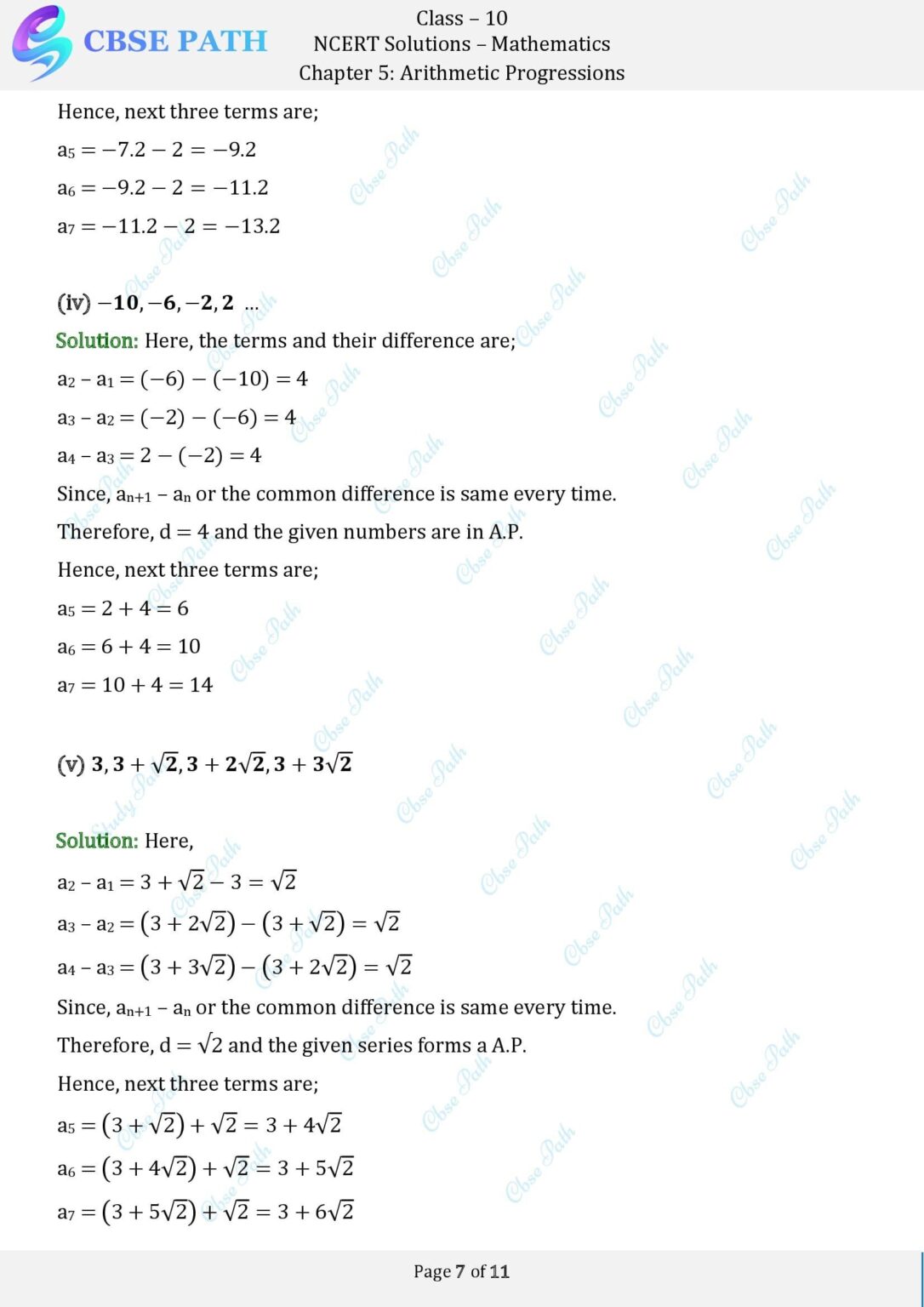 NCERT Solutions for Class 10 Maths Exercise 5.1 Arithmetic Progressions ...