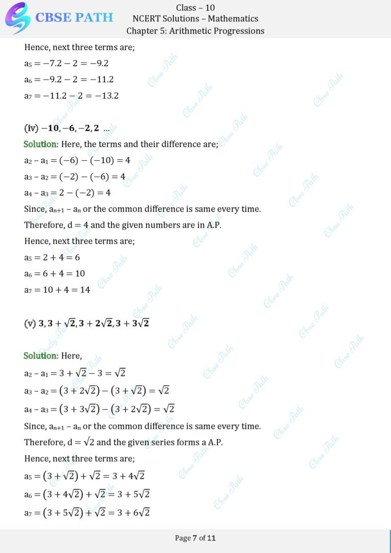 NCERT Solutions for Class 10 Maths Exercise 5.1 Arithmetic Progressions ...