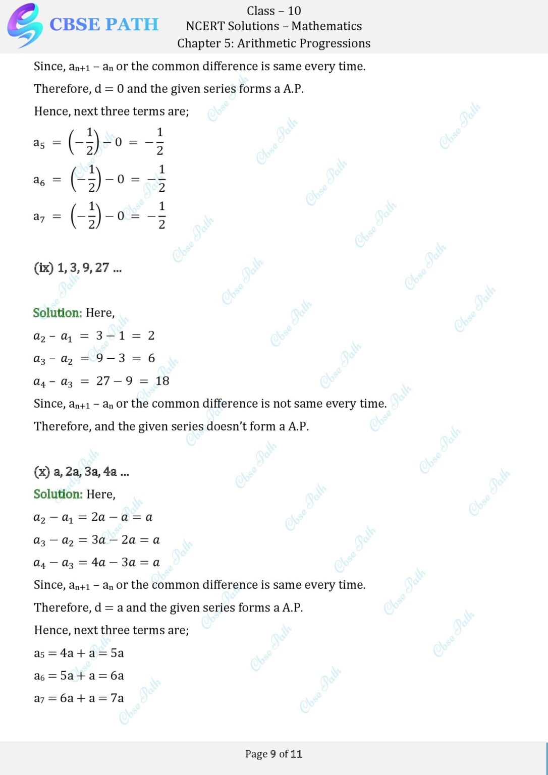 NCERT Solutions for Class 10 Maths Exercise 5.1 Arithmetic Progressions ...