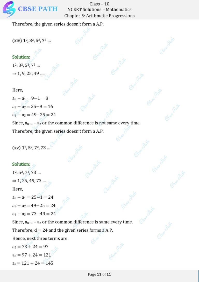 NCERT Solutions for Class 10 Maths Exercise 5.1 Arithmetic Progressions ...