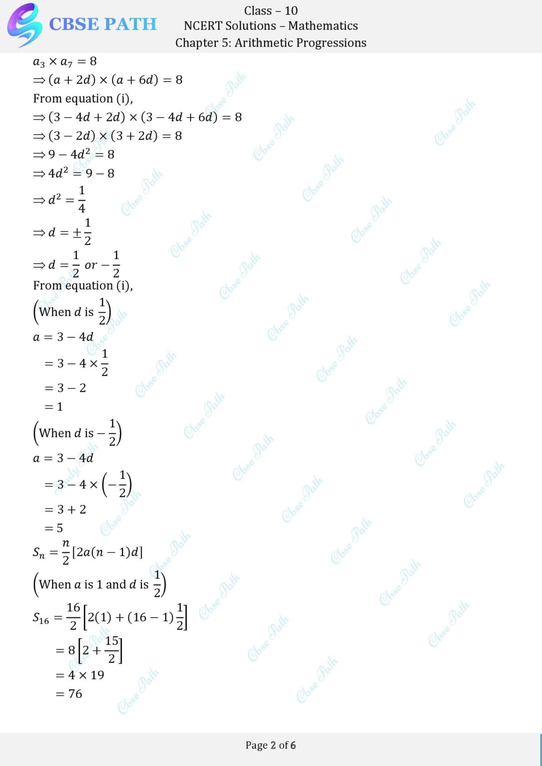 NCERT Solutions for Class 10 Maths Exercise 5.4 Arithmetic Progressions ...