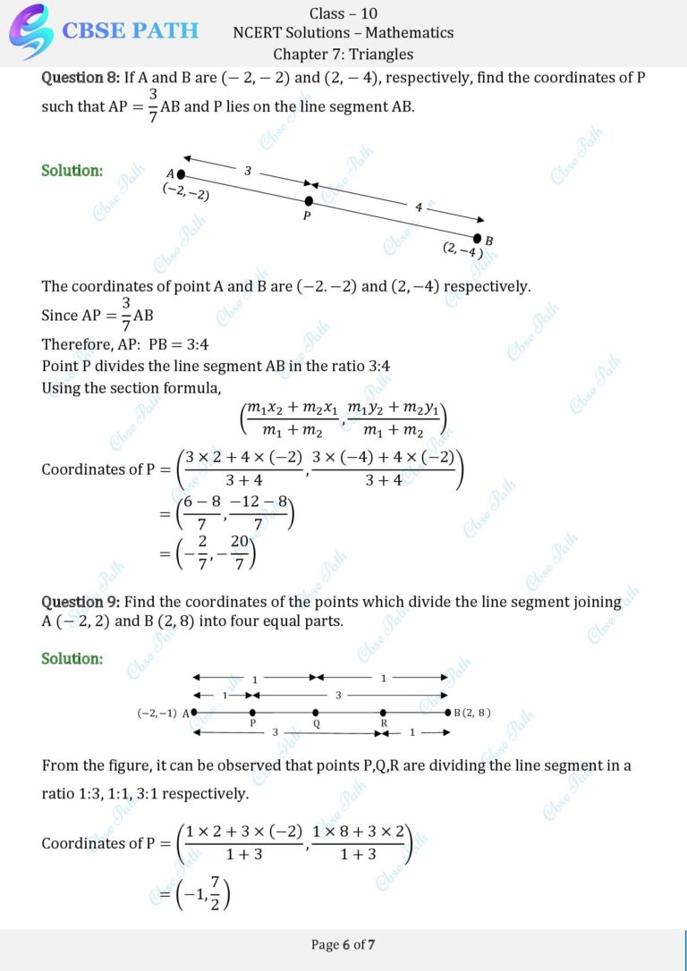 Ncert solutions for class 10 maths exercise 7 2 coordinate geometry