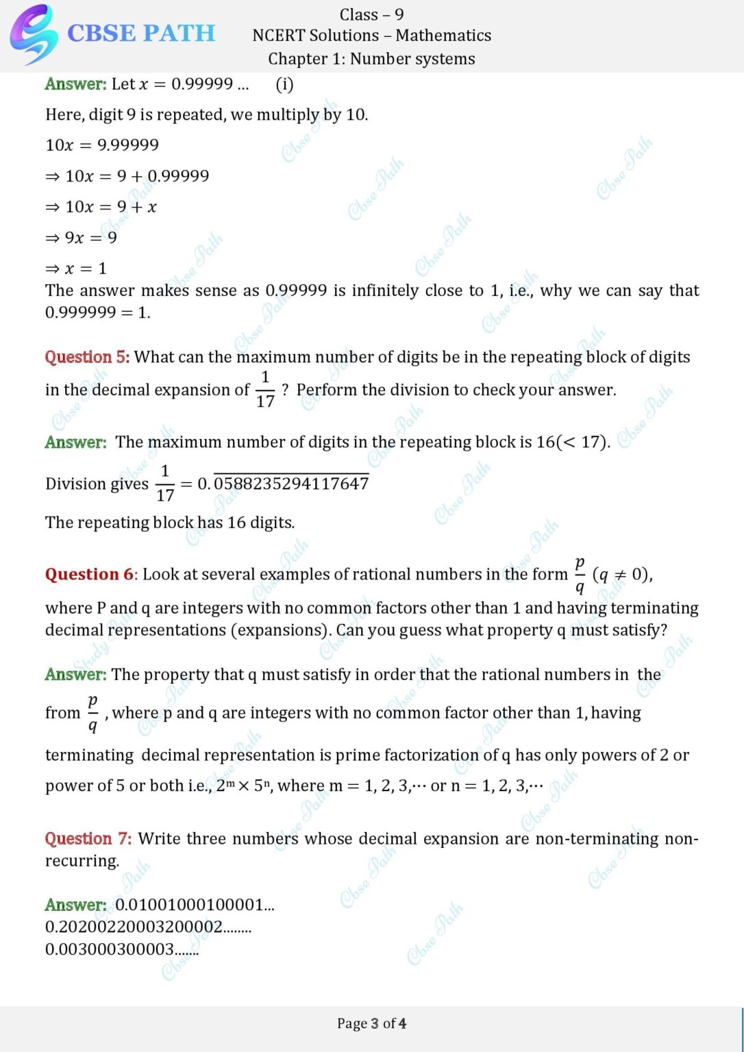 Ncert Solutions For Class 9 Maths Exercise 1 3 Number Systems 2024 25