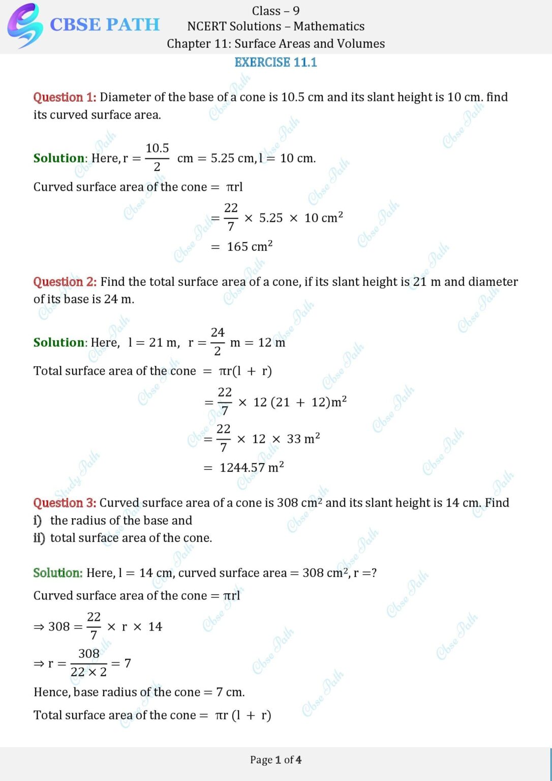 Ncert Solutions For Class 9 Maths Exercise 11 1 Surface Areas And Volumes Cbse Path