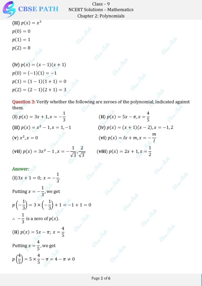 Ncert solutions for class 9 maths exercise 2 2 polynomials 2024 25