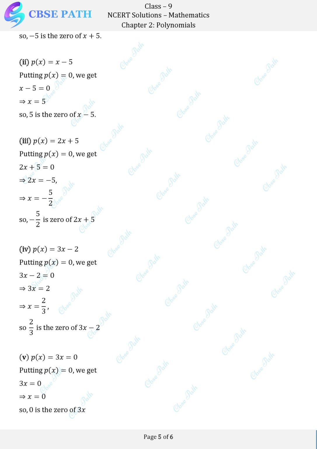 Ncert solutions for class 9 maths exercise 2 2 polynomials 2024 25