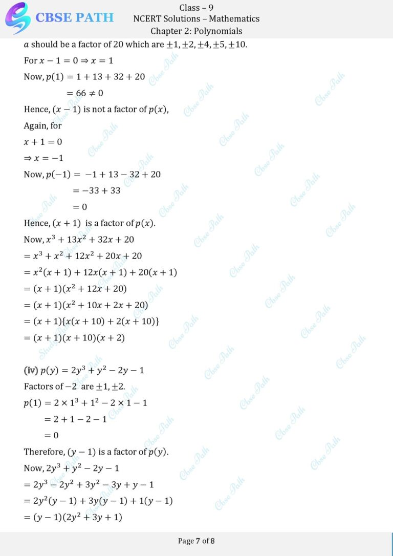 Ncert solutions for class 9 maths exercise 2 3 polynomials 2024 25