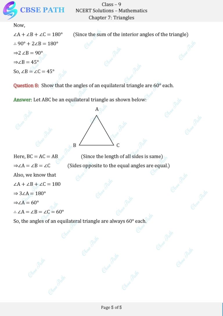Ncert solutions for class 9 maths exercise 7 2 triangles 2024 25