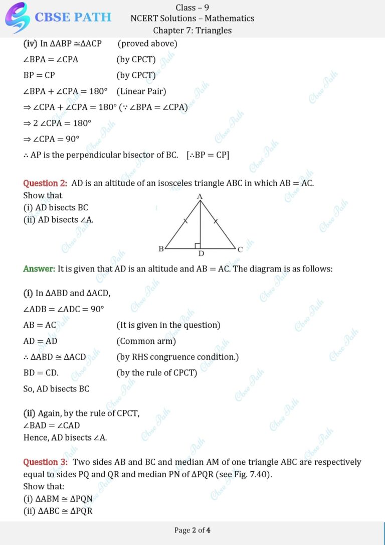 Ncert solutions for class 9 maths exercise 7 3 triangles 2024 25