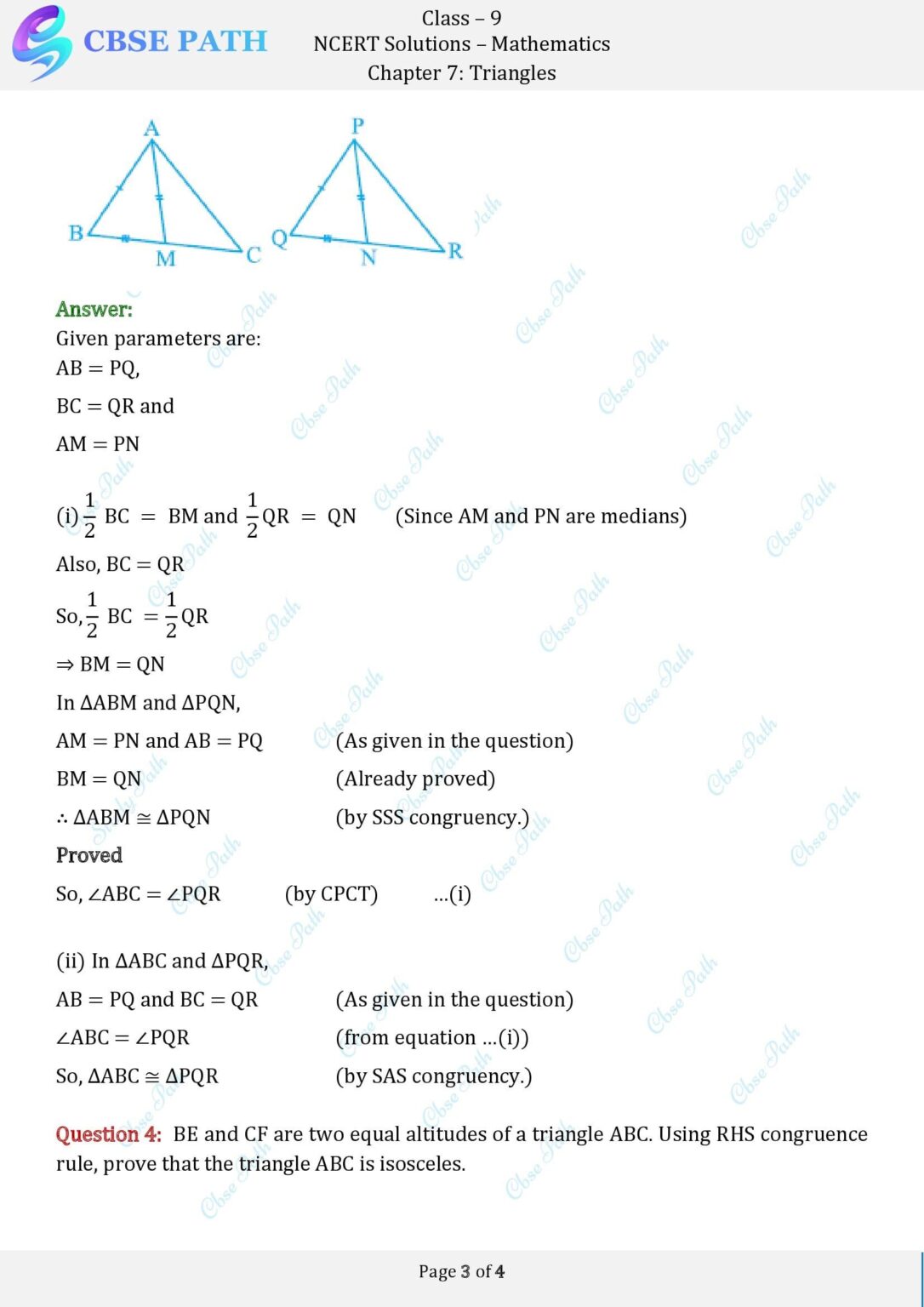 Ncert solutions for class 9 maths exercise 7 3 triangles 2024 25