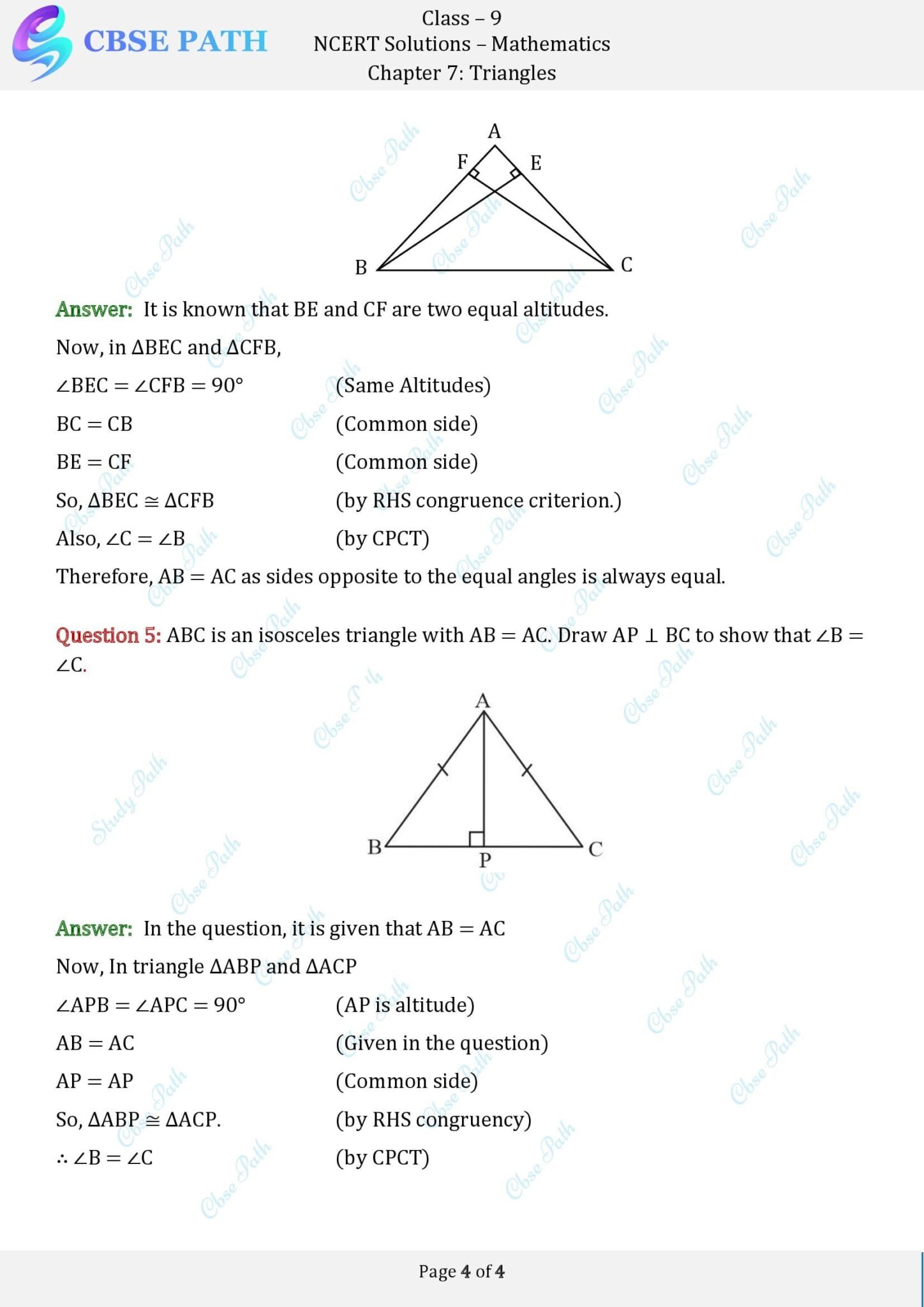 Ncert solutions for class 9 maths exercise 7 3 triangles 2024 25
