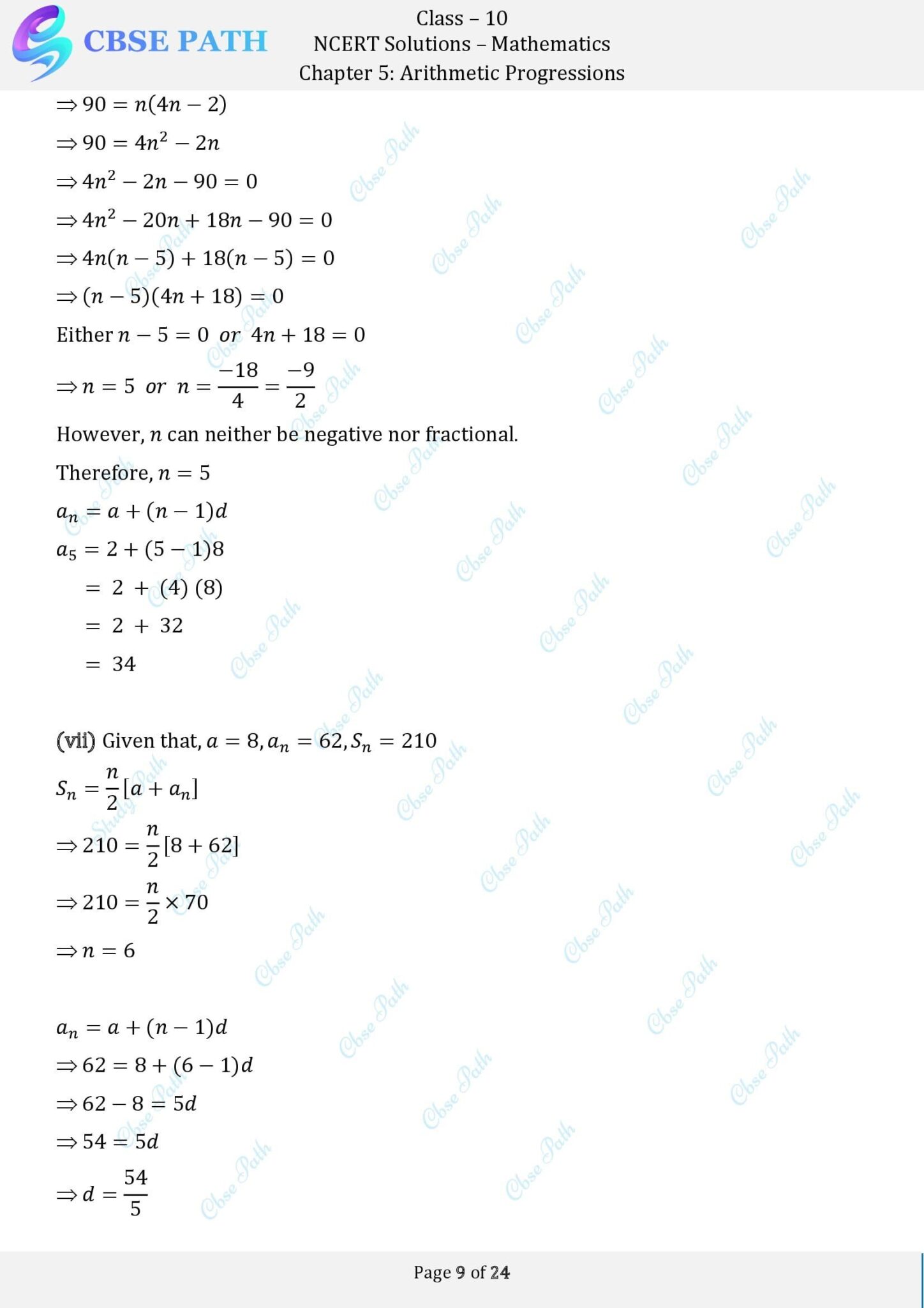 NCERT Solutions for Class 10 Maths Exercise 5.3 Arithmetic Progressions ...