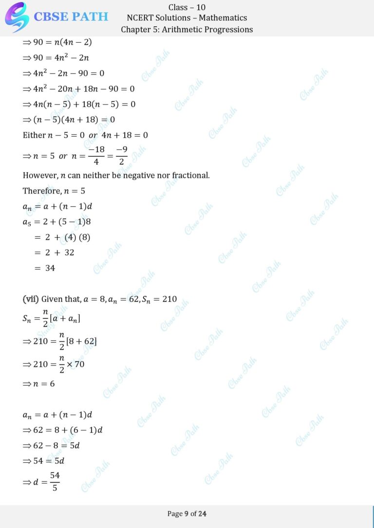 Ncert Solutions For Class 10 Maths Exercise 5 3 Arithmetic Progressions