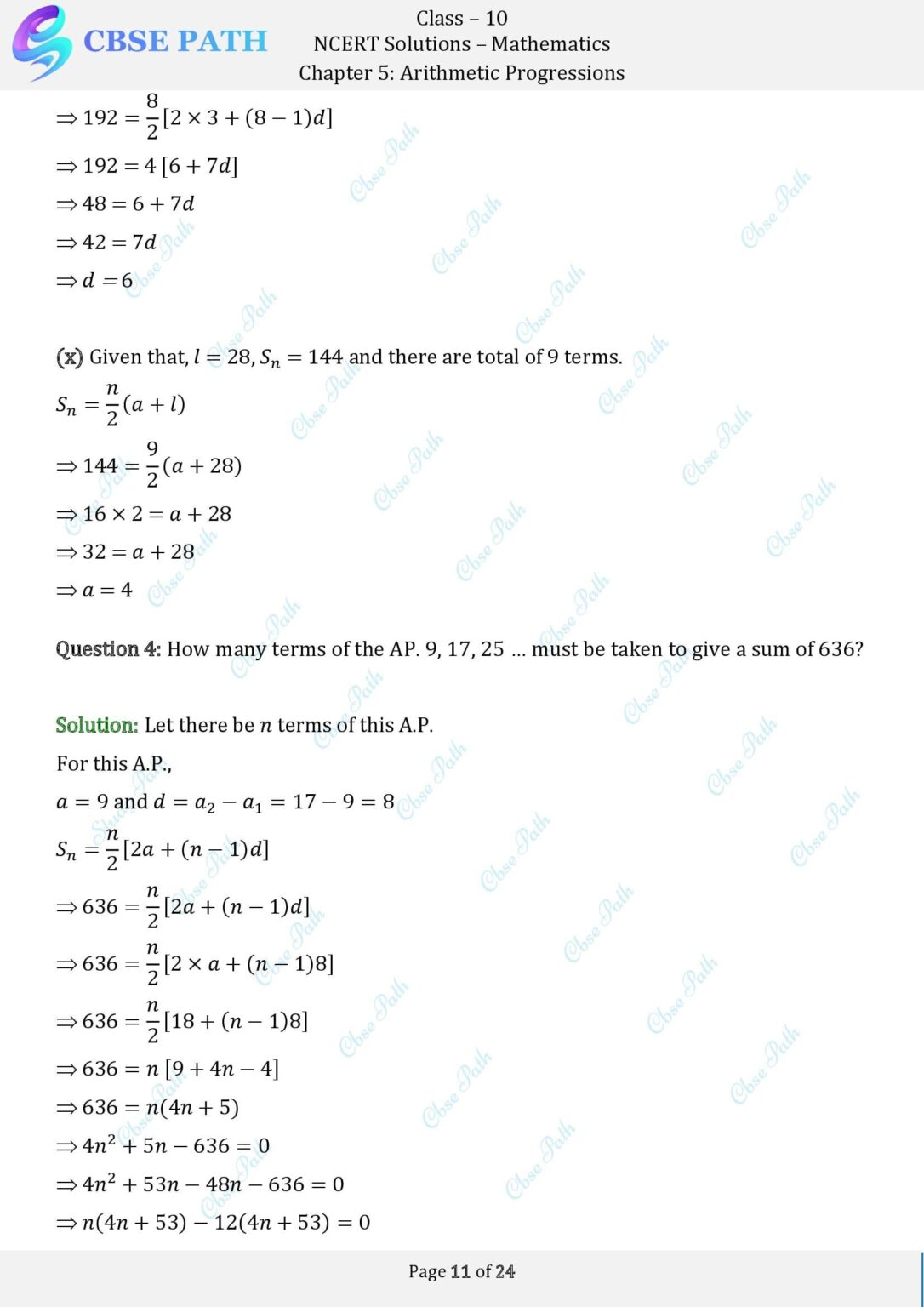 Ncert Solutions For Class 10 Maths Exercise 5 3 Arithmetic Progressions