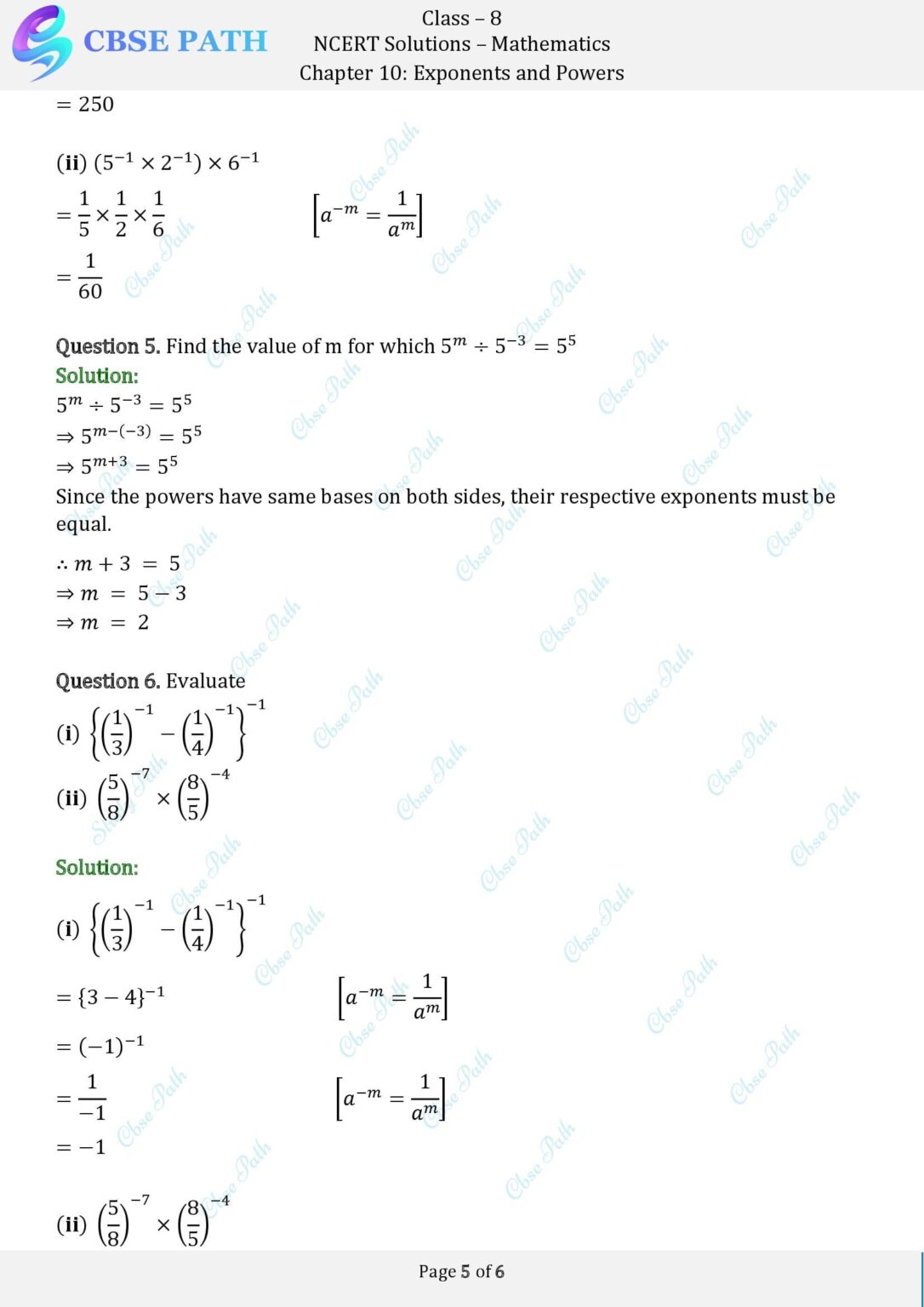 NCERT Solutions for Class 8 Maths Exercise 10.1 Exponents and Powers ...