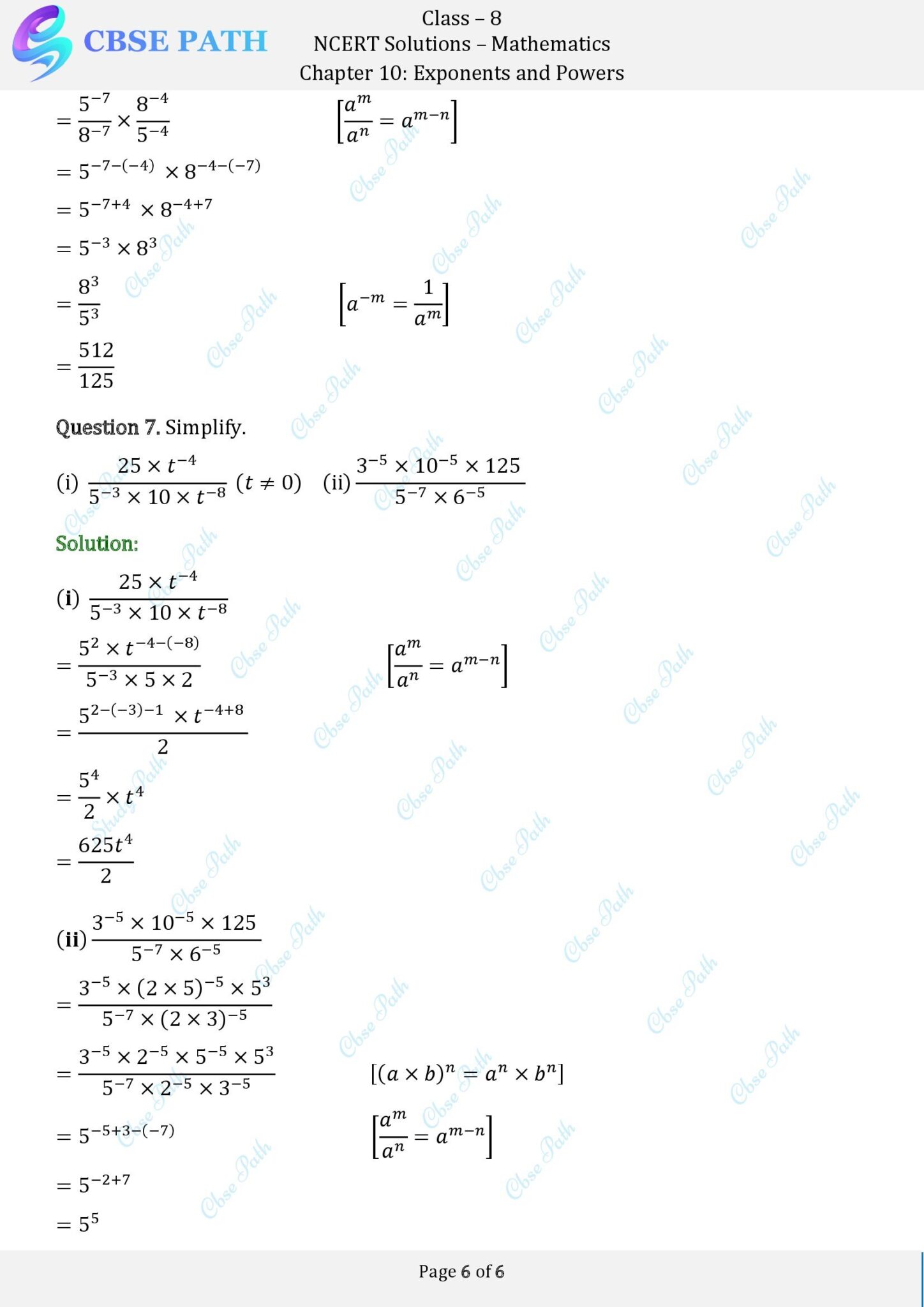 NCERT Solutions for Class 8 Maths Exercise 10.1 Exponents and Powers ...