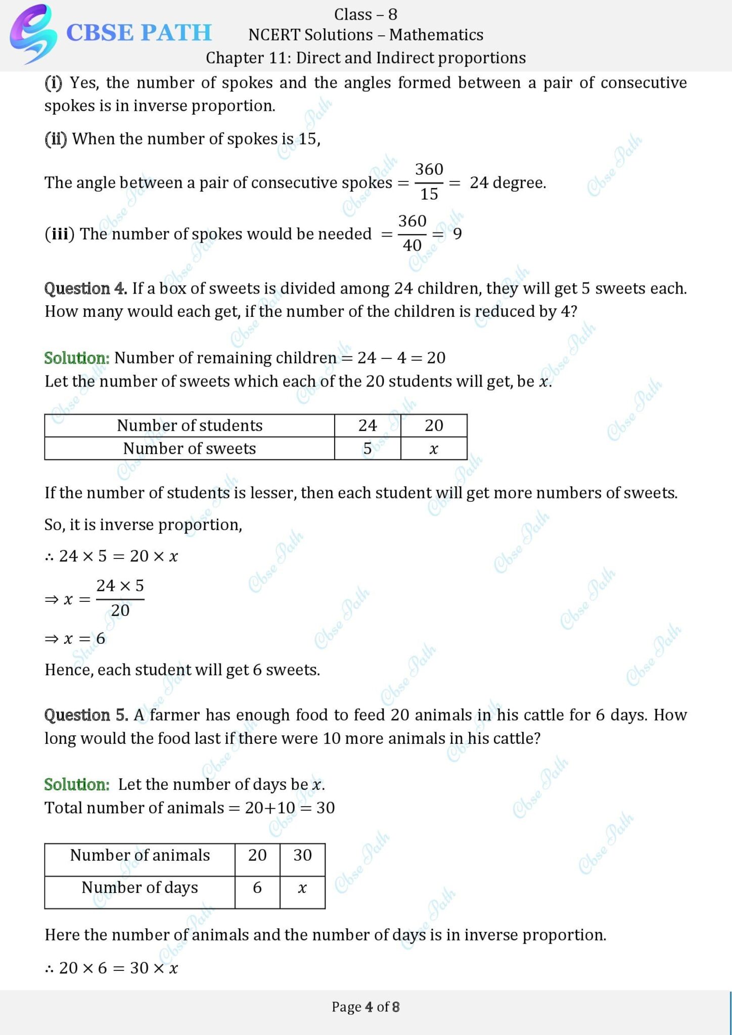 Ncert Solutions For Class Maths Exercise Direct And Inverse Proportions Cbse Path