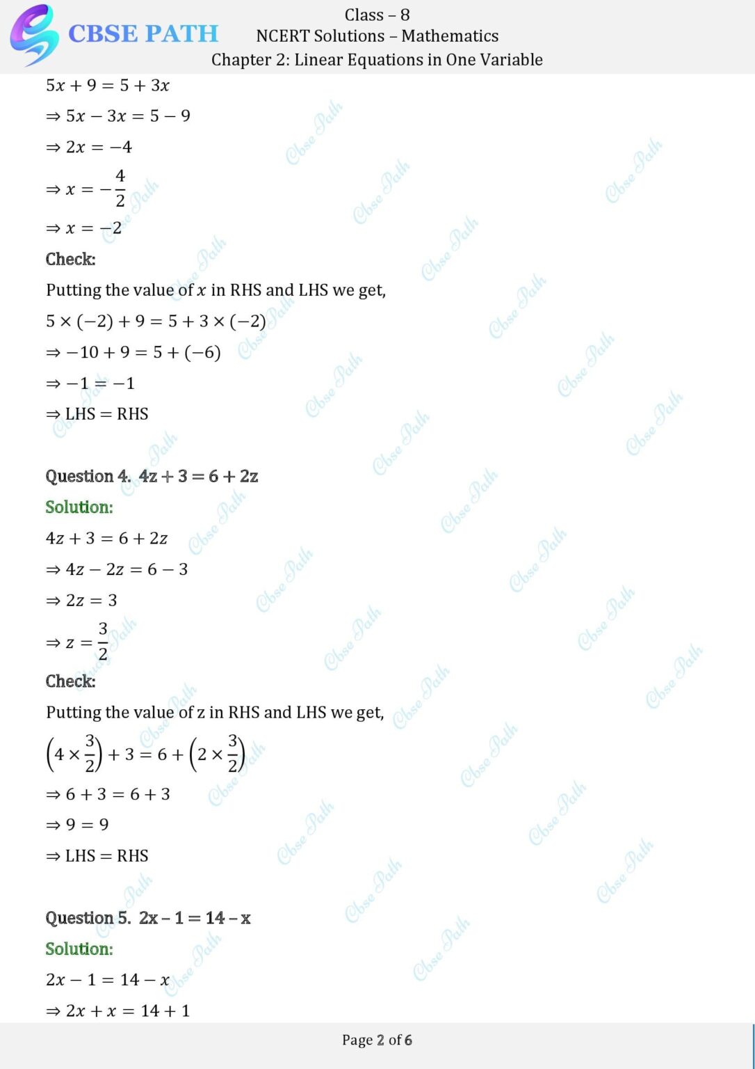 NCERT Solutions for Class 8 Maths Exercise 2.1 Linear Equations in One ...