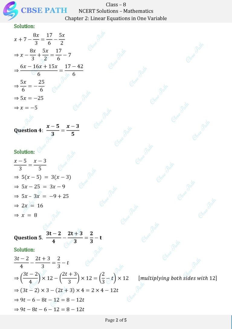 NCERT Solutions for Class 8 Maths Exercise 2.2 Linear Equations in One ...
