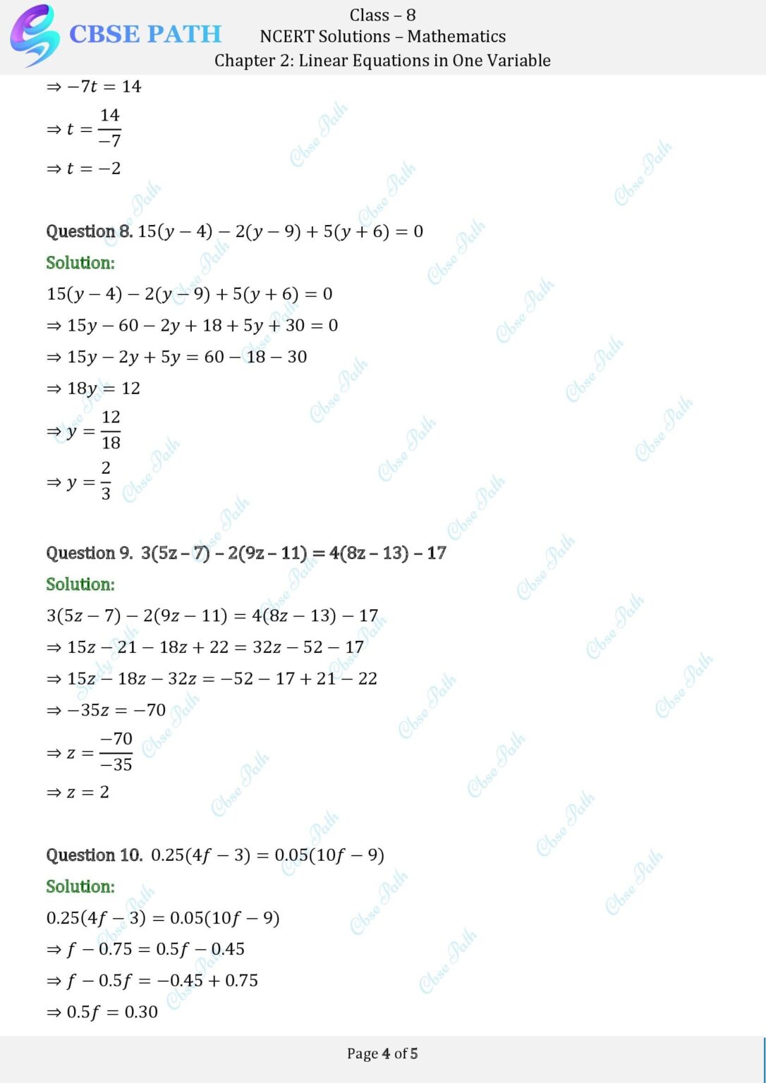 NCERT Solutions for Class 8 Maths Exercise 2.2 Linear Equations in One ...