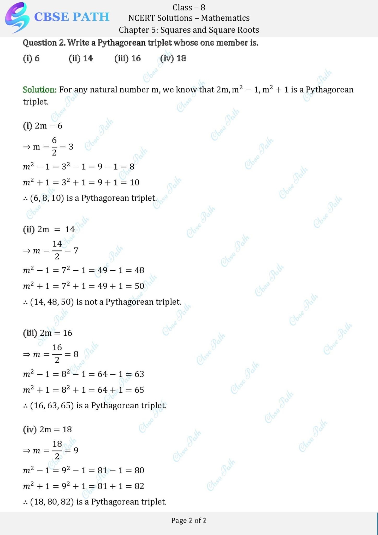 Ncert solutions for class 8 maths exercise 5 2 squares and square roots
