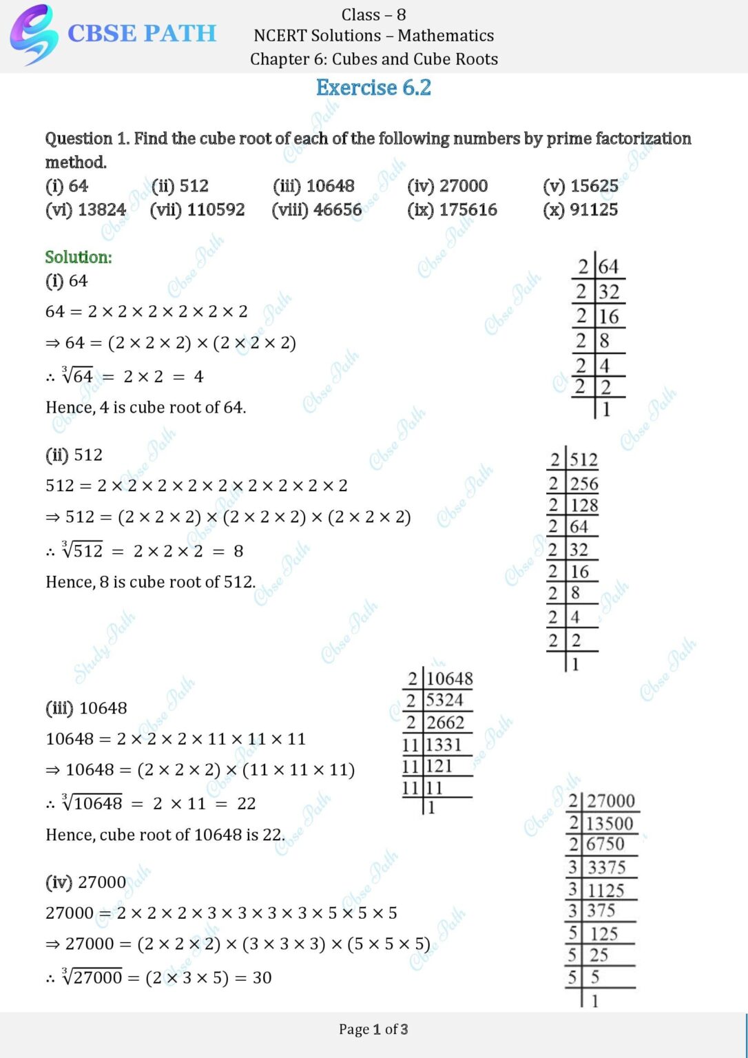 Ncert solutions for class 8 maths exercise 6 2 cubes and cube roots