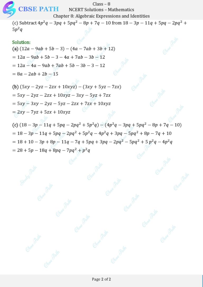 NCERT Solutions for Class 8 Maths Exercise 8.1 Algebraic Expressions ...