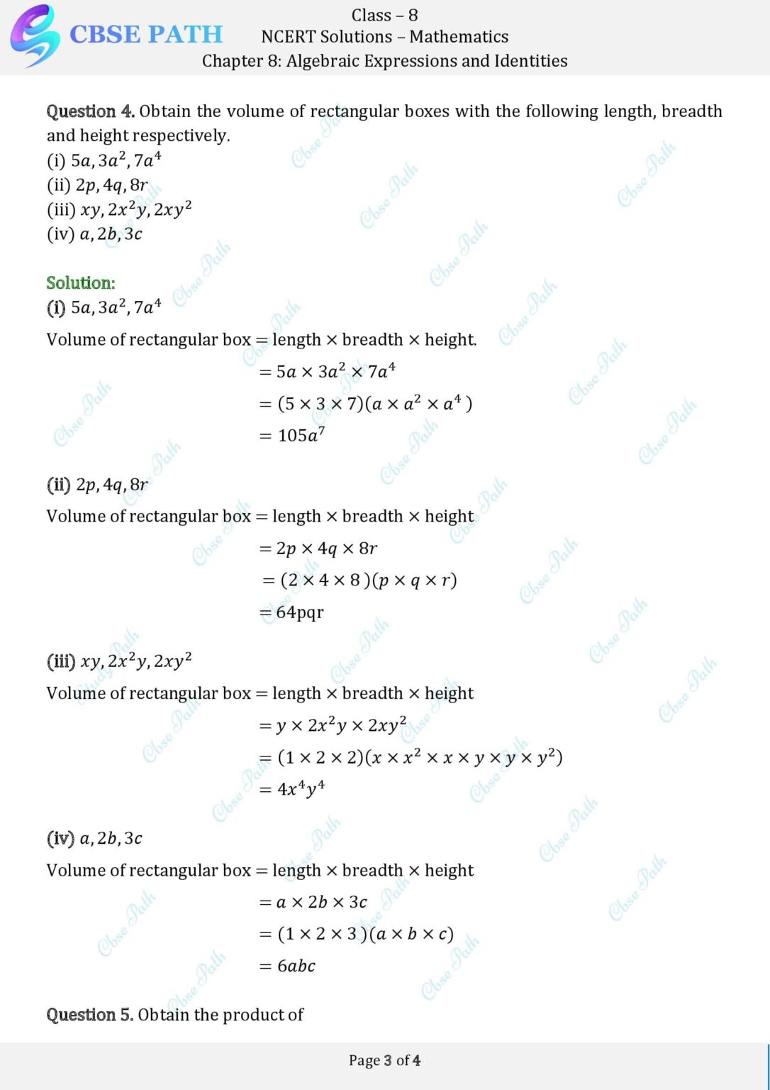 NCERT Solutions for Class 8 Maths Exercise 8.2 Algebraic Expressions ...
