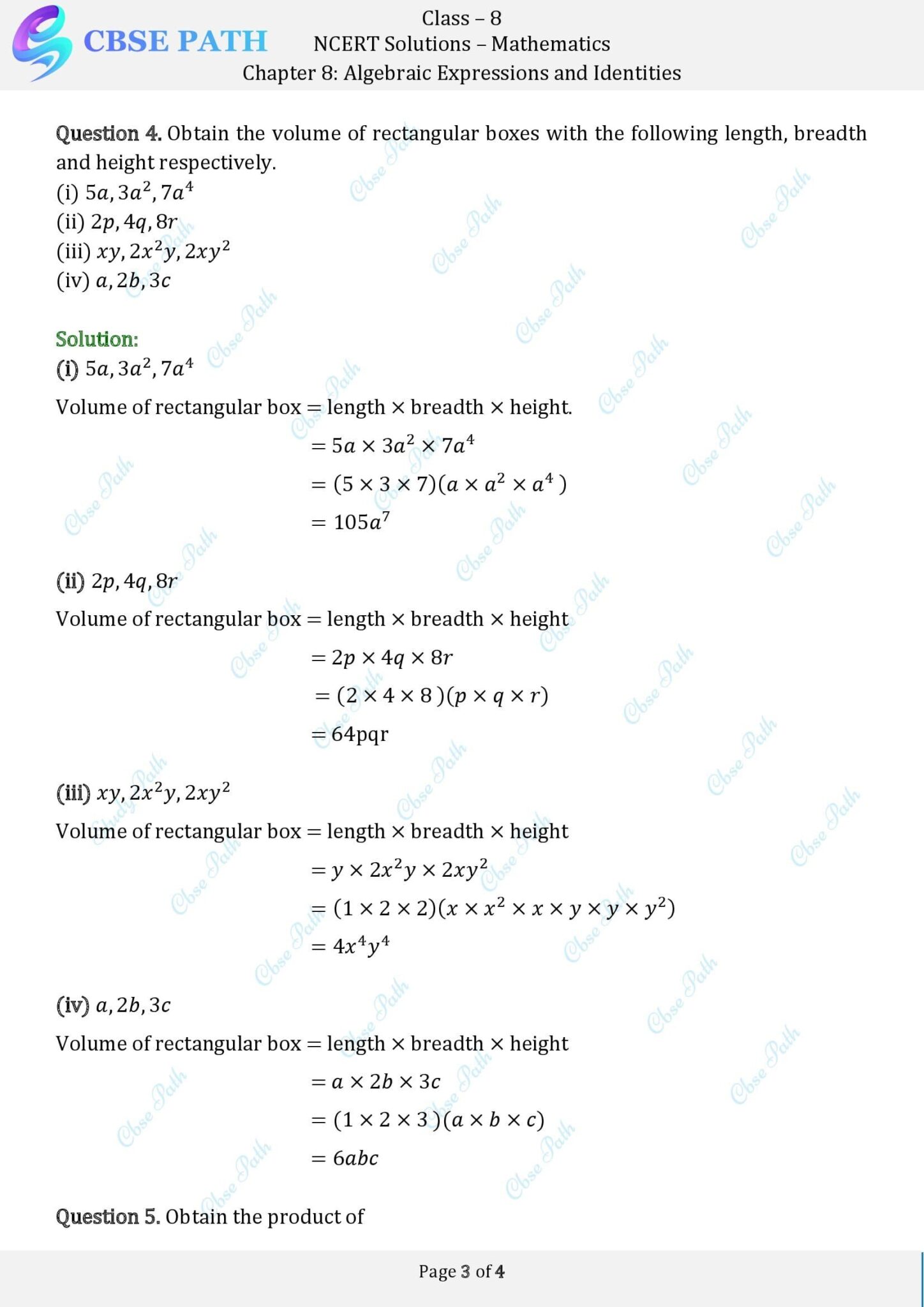 NCERT Solutions for Class 8 Maths Exercise 8.2 Algebraic Expressions ...