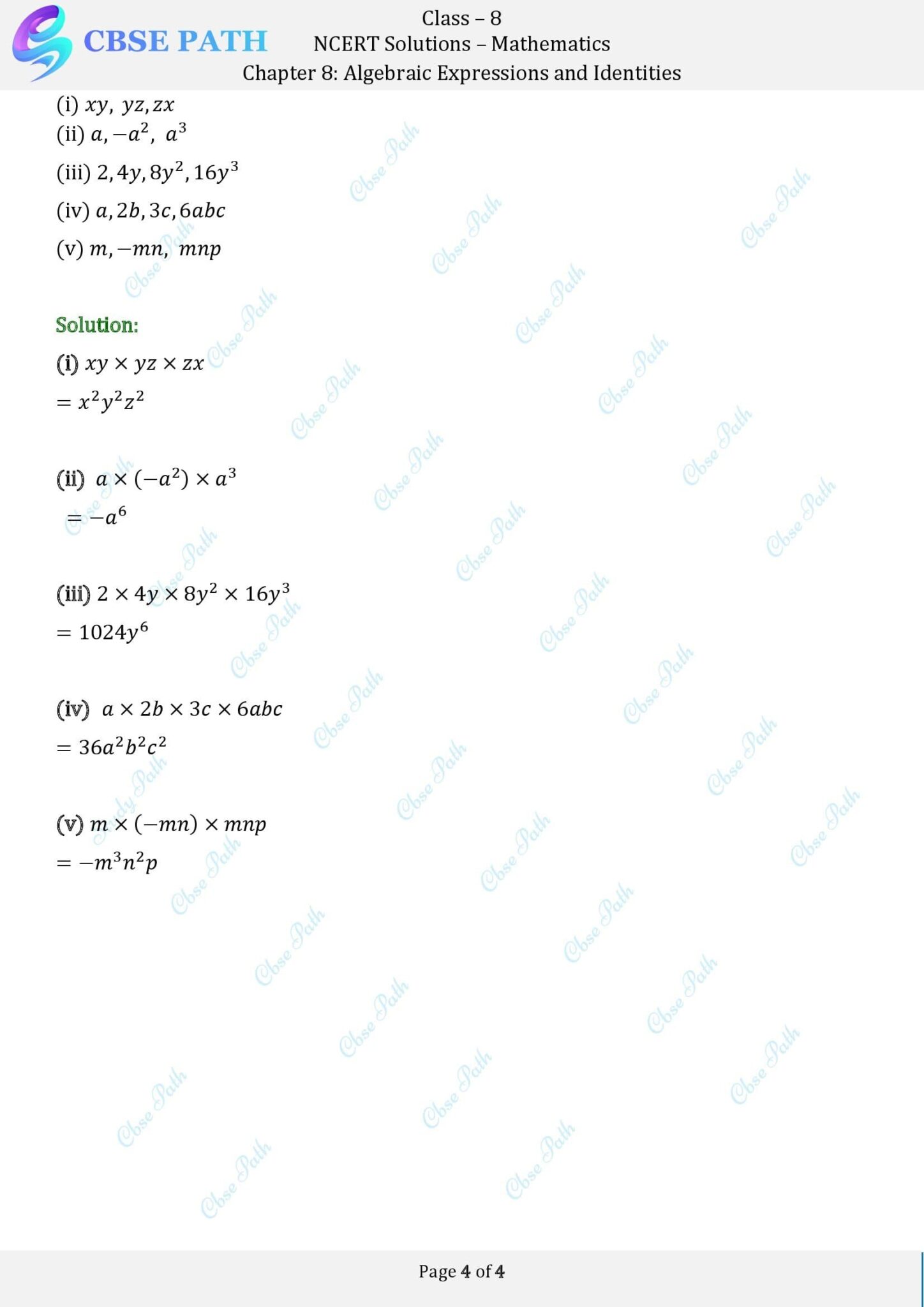 NCERT Solutions for Class 8 Maths Exercise 8.2 Algebraic Expressions ...