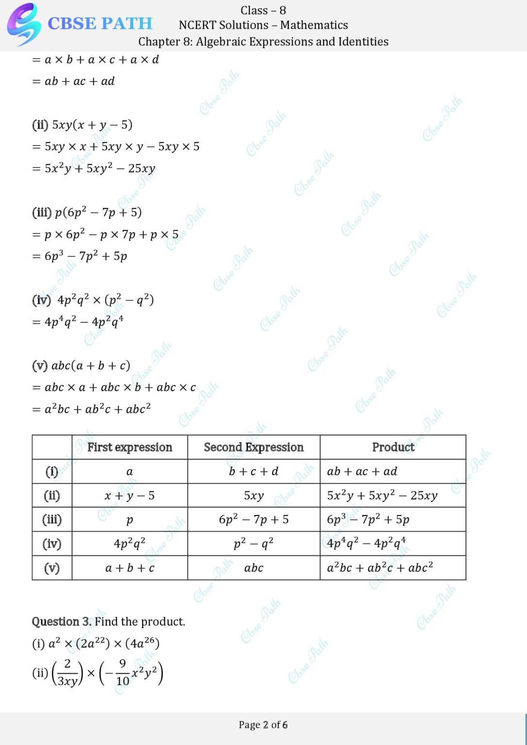 NCERT Solutions for Class 8 Maths Exercise 8.3 Algebraic Expressions ...