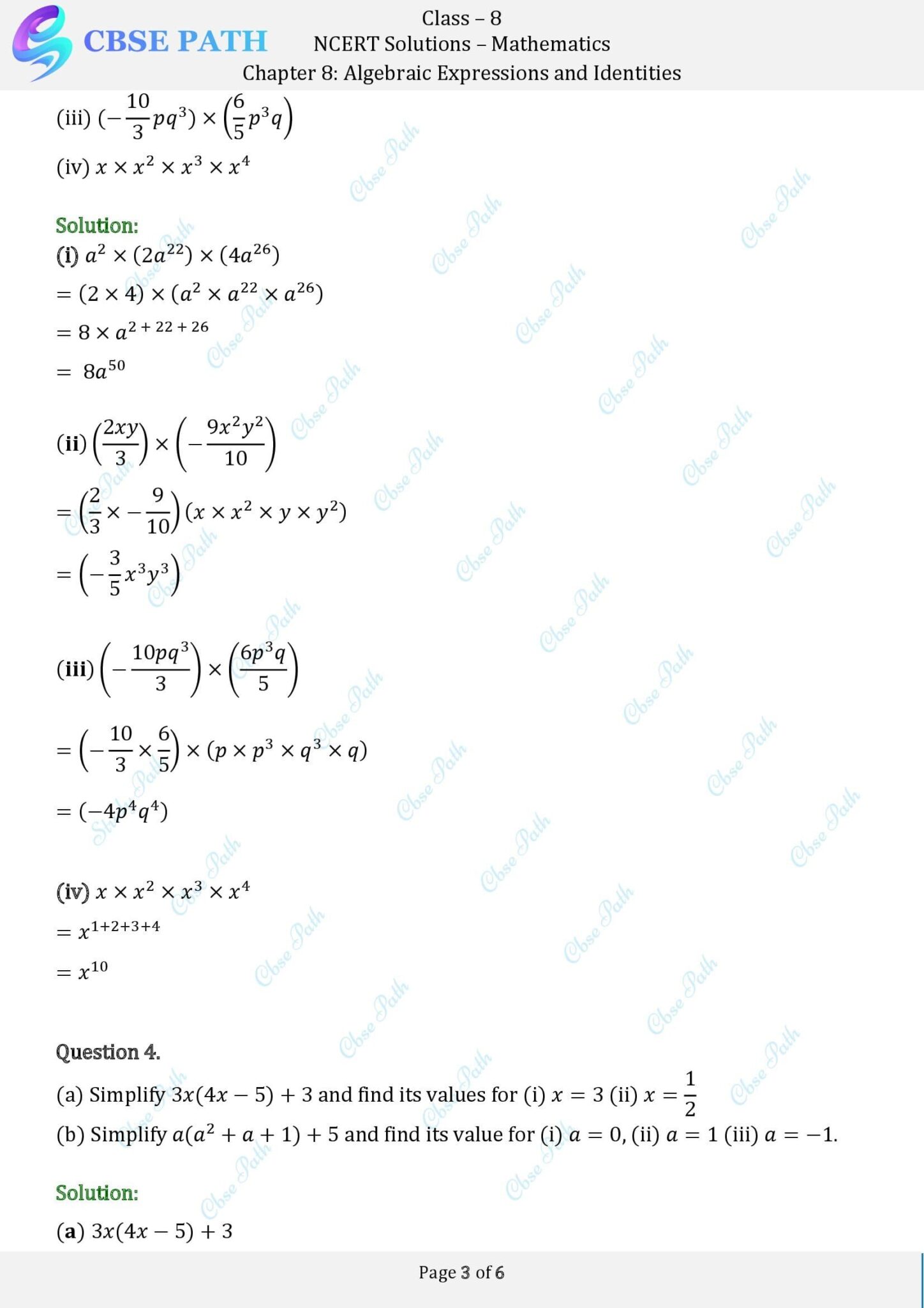 NCERT Solutions for Class 8 Maths Exercise 8.3 Algebraic Expressions ...
