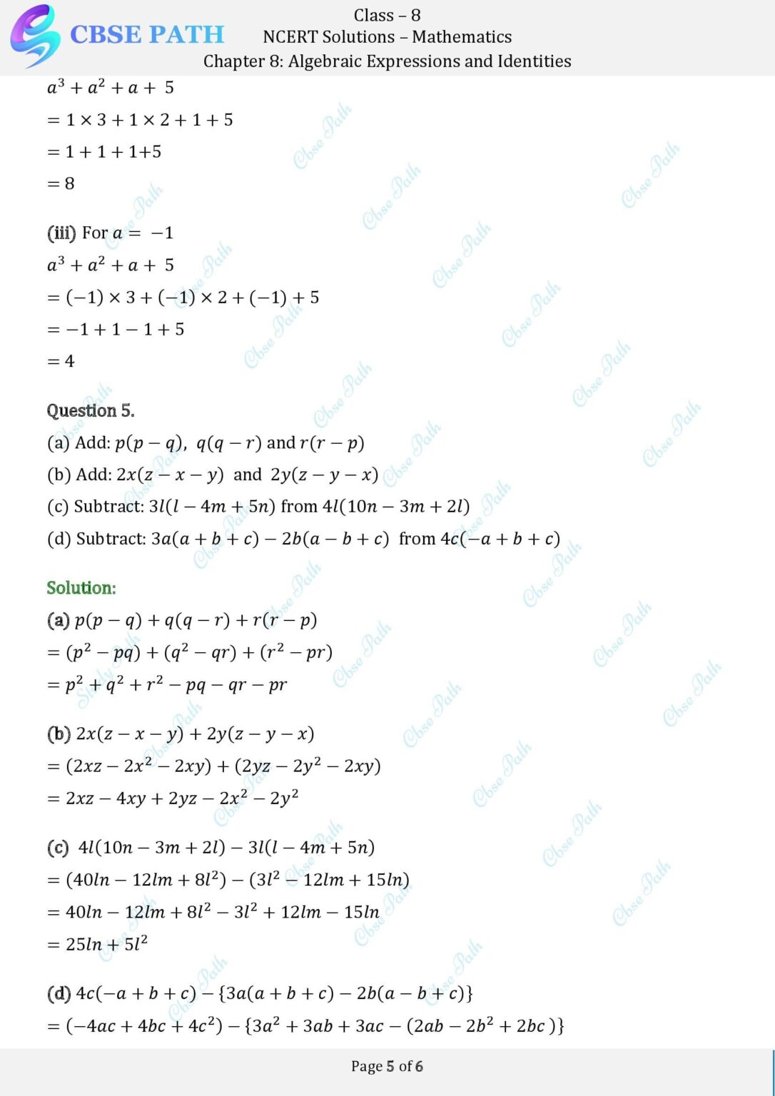 NCERT Solutions for Class 8 Maths Exercise 8.3 Algebraic Expressions ...