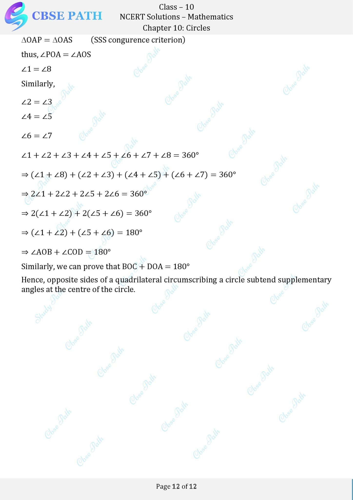 Ncert solutions for class 10 maths exercise 10 2 circles 2024 25