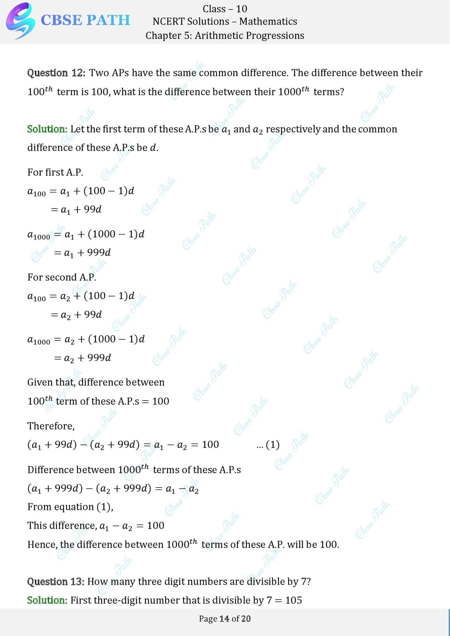 NCERT Solutions for Class 10 Maths Exercise 5.2 Arithmetic Progressions ...