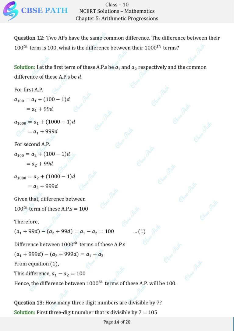 NCERT Solutions for Class 10 Maths Exercise 5.2 Arithmetic Progressions ...