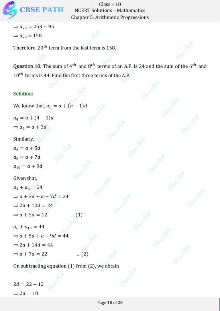 NCERT Solutions for Class 10 Maths Exercise 5.2 Arithmetic Progressions ...