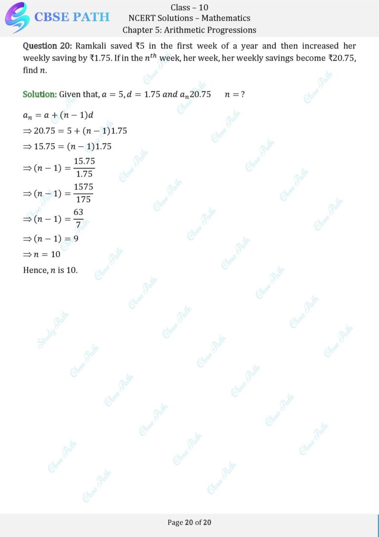 NCERT Solutions for Class 10 Maths Exercise 5.2 Arithmetic Progressions ...