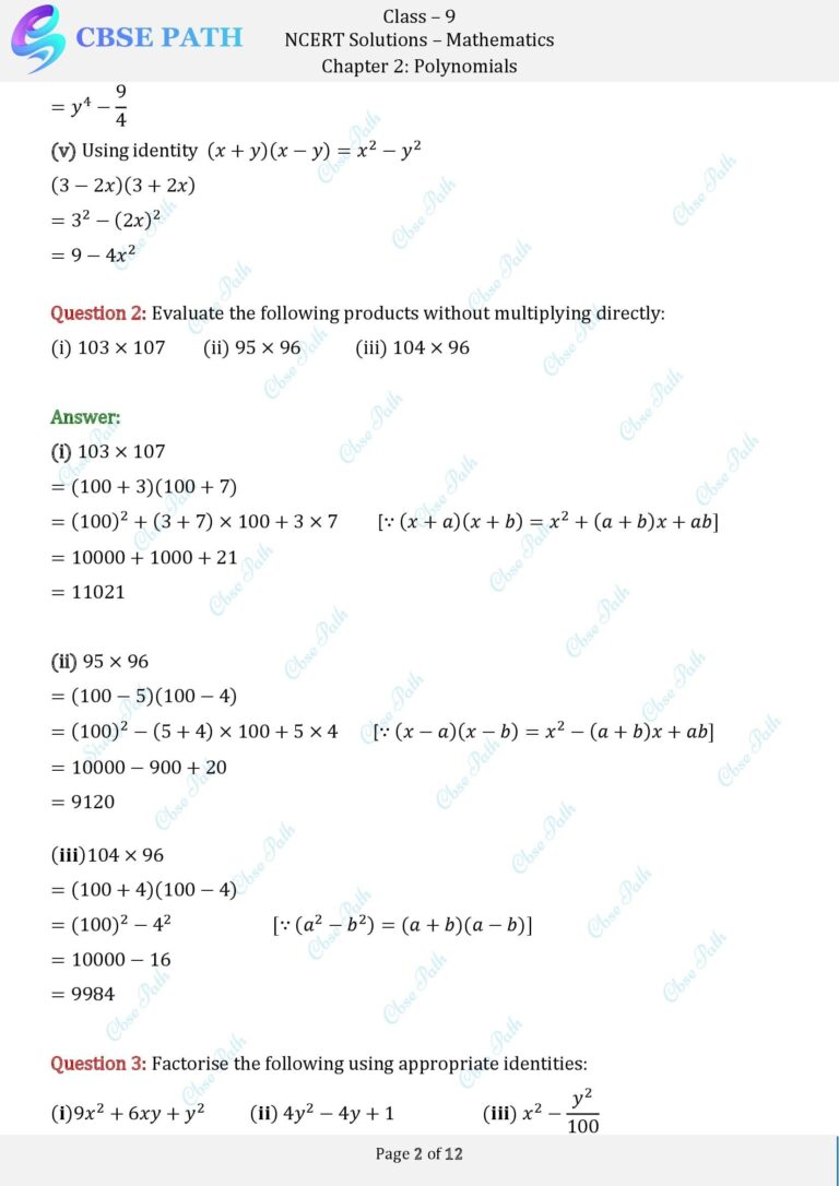 Ncert solutions for class 9 maths exercise 2 4 polynomials 2024 25