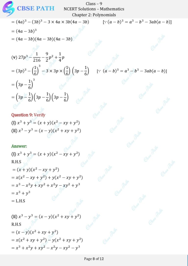 Ncert solutions for class 9 maths exercise 2 4 polynomials 2024 25