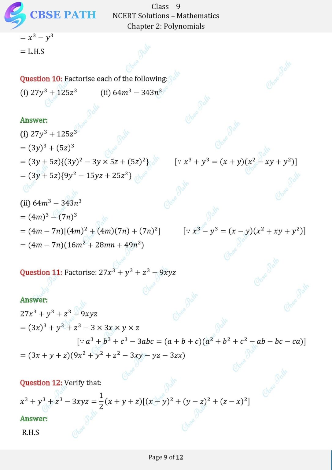 Ncert solutions for class 9 maths exercise 2 4 polynomials 2024 25